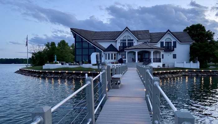 Home With Dock Lighting At Dusk Home With Dock Lighting At Dusk
