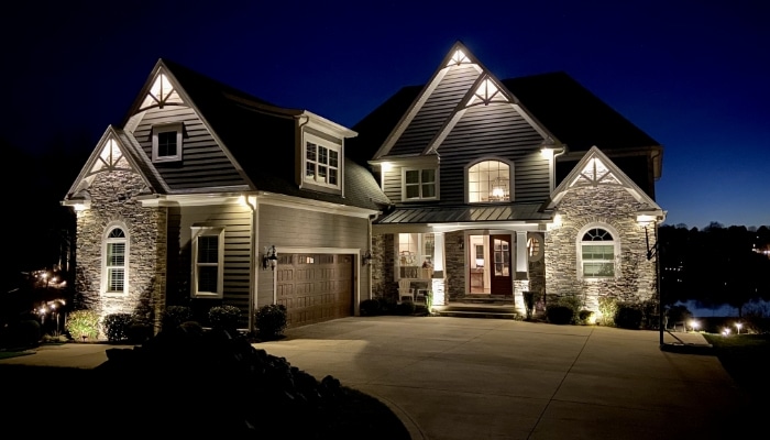 House With New Lighting Installation Exterior At Night House With New Lighting Installation Exterior At Night